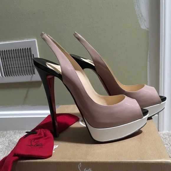Auth Louboutin Lady Peep Sling 150 Patent. Sz40 - Picture 3 of 6